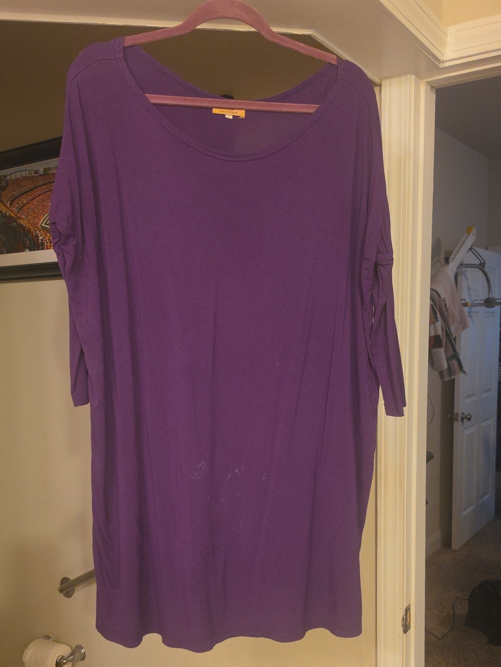 Piko 1988 Purple Scoop-Neck Tunic with Ruched Three-Quarter Sleeves